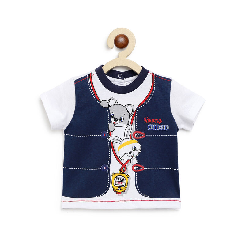 Boys White & Blue Printed T-Shirt image number 0